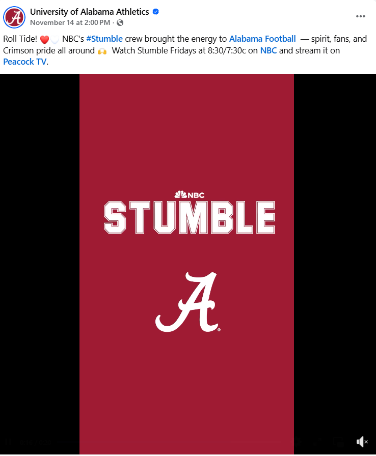 Alabama Athletics - Facebook Post